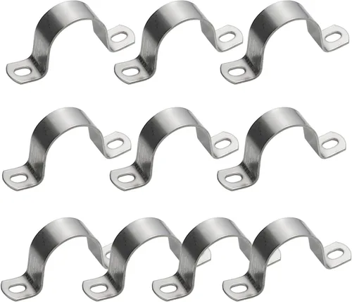 Miniatura 9 de AKIHISA Abrazadera de correa de tubo en U resistente de 1.575 in de 2 agujeros, 10 abrazaderas rígidas de acero inoxidable 304 para correa de tubo
