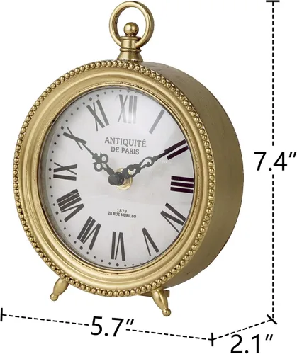 Miniatura 5 de NIKKY HOME Reloj de mesa dorado, reloj de estante y escritorio silencioso sin tictac, funciona con pilas, diseño clásico, decoración decorativa