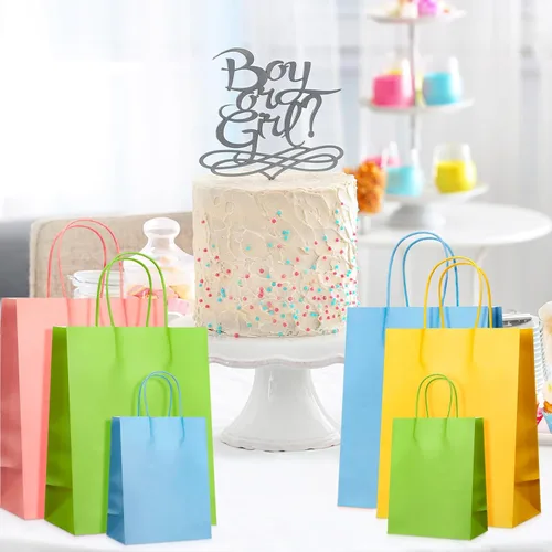 Miniatura 7 de Qilery Paquete de 16 bolsas de regalo arcoíris con asas, varios tamaños, bolsas de papel multicolor con papel de seda para cumpleaños, baby showers