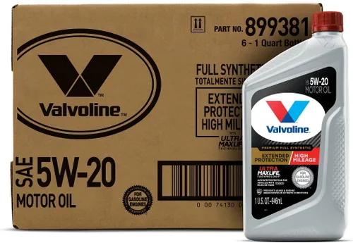 Valvoline - Aceite de motor de protección extendida de alto millaje con tecnología Ultra MaxLife 5W-20, sintético completo, 1 cuarto de galón, caja