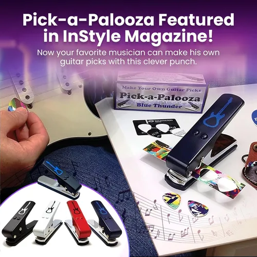 Miniatura 7 de Gran kit de Pick-a-Palooza para hacer tus propias púas para guitarra, para regalo. Dispositivo prémium para fabricar púas. Cadena de cuero porta