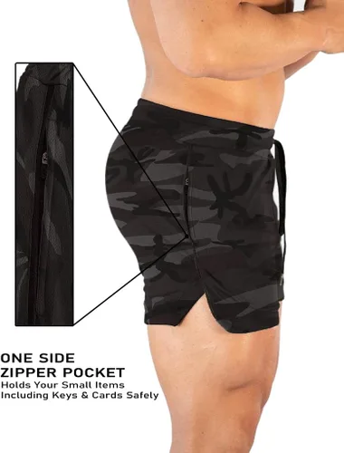 Miniatura 3 de FLYFIREFLY Pantalones cortos de entrenamiento de gimnasio para hombre, ligeros, atléticos, pantalones cortos para entrenamiento de culturismo