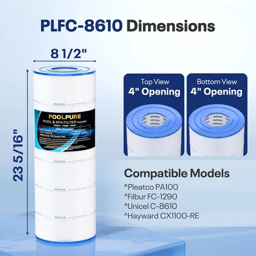 Miniatura 2 de POOLPURE Filtro de piscina PLFC-8610 sustituye a PA100, Ultral-D1, Unicel C-8610, C-7487, Filbur FC-1290, Hayward CX1100-RE, Hayward c1100, cartucho