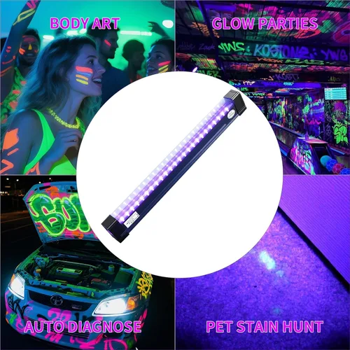 Miniatura 4 de Paquete de 2 luces negras alimentadas por batería para fiesta brillante, luces UV inalámbricas para Halloween, tira de luz UV portátil