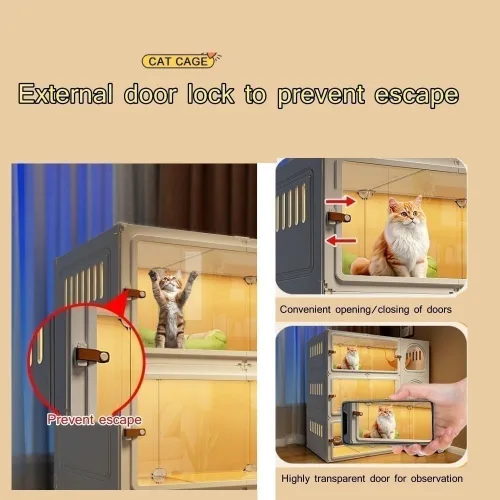 Miniatura 7 de Jaula para gatos, casa de interior para gatos, casa de lujo para gatos de plástico con caja de arena, diseño de tres capas de dos capas, 27.6* 17.7*
