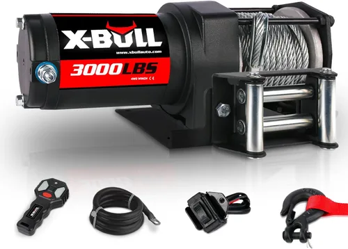Miniatura 10 de X-BULL Cabrestante eléctrico de 12 V, 3000 libras, cuerda sintética, cabrestante eléctrico para remolcar ATV/UTV todoterreno con soporte de montaje
