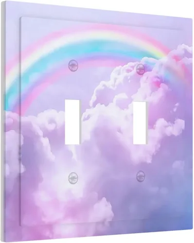 Rainbow in the Clouds - Placas de Pared de Doble Interruptor de 2 Posiciones, Panel de Arte Rosa, Cubierta de Interruptor de Luz, Placa Frontal Arco