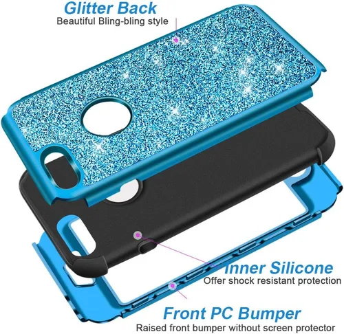 Miniatura 3 de Hython Funda para iPhone 8 Plus/7 Plus - Defensor resistente, carcasa rígida híbrida con purpurina brillante, cubierta de goma a prueba de golpes