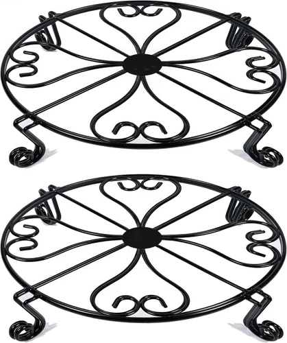 Miniatura 10 de NSYOOMH Paquete de 2 soportes de metal negro inoxidable de 10 pulgadas y 12 pulgadas para plantas resistentes al aire libre en interiores, soporte