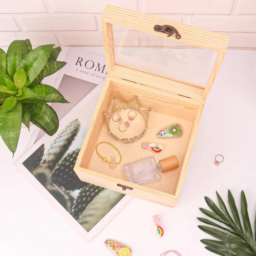 Miniatura 5 de 4 cajas de madera sin terminar con ventana, caja de madera para manualidades y almacenamiento con tapa superior de plástico, para recuerdos