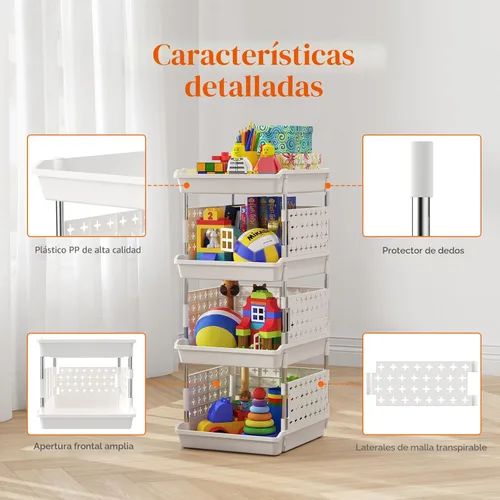 Miniatura 7 de Lifewit Cestas de Almacenamiento Apilables de Plástico, Cestas Apilables de 4 Niveles 13.8"P x 11.8"A x 28.3"Al, Contenedores Multifuncionales