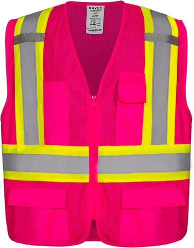 KAYGO Chaleco de seguridad con bolsillos - Chaleco reflectante de alta visibilidad ANSI Clase 2 Chaleco de construcción Rosa