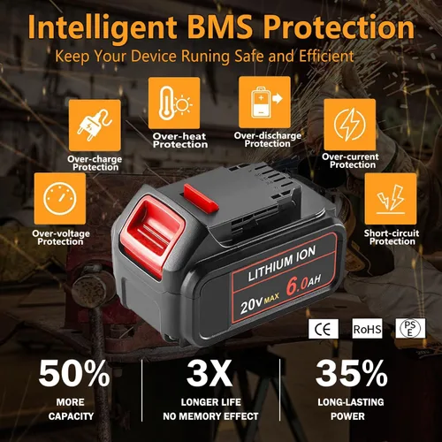 Miniatura 5 de Paquete de 4 baterías de repuesto de 6000 mAh para Dewalt de 20 V compatibles con Dewalt 20 V Max batería DCB200 DCB204 DCB206 DCB205 DCB203