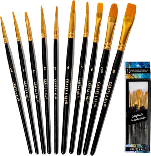Crafts 4 All - Juego de 12 pinceles para pintura, punta fina, punta redonda, nailon, pinceles acrílicos para acuarela, 10