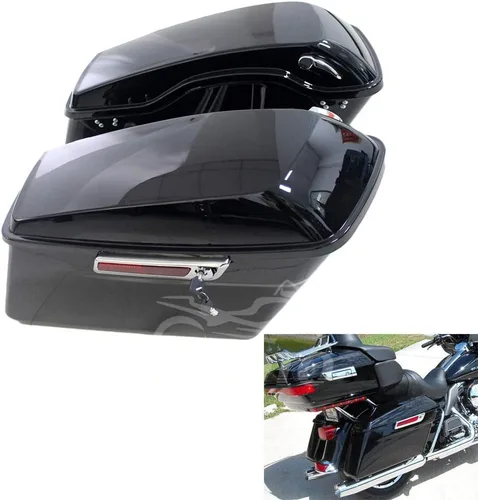 Alforjas rígidas de color negro brillante con herrajes para modelos Harley Touring FLT, FLHT, FLHTCU, FLHRC, Road King, Road Glide, Street Glide
