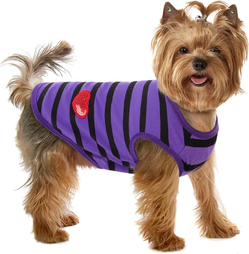 Miniatura 41 de Camiseta a rayas para perros y gatos, chaleco de algodón para primavera, verano, para mascotas, adecuada para mascotas pequeñas y medianas y Amarillo