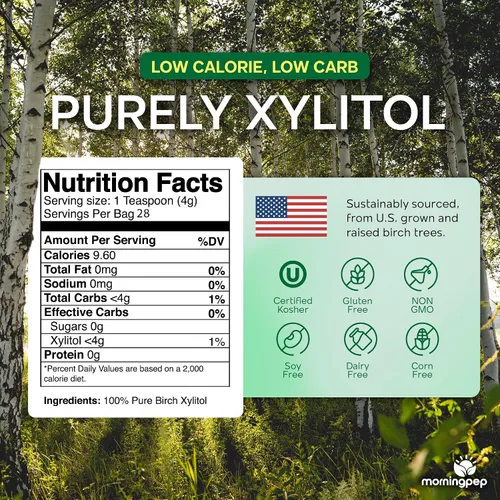 Miniatura 4 de Morning Pep Tamaño de Muestra Edulcorante Puro de Xilitol de Abedul (Aprobado para Dieta Keto) sin Regusto 4 OZ (no de maíz) Sin GMO - Kosher - Sin