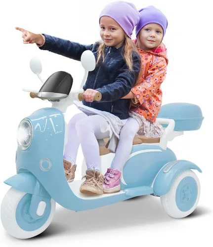 Motocicleta eléctrica de 12 V para niños de 2 plazas con control remoto, moto eléctrica con caja de almacenamiento, música, luz LED, bocina, motor