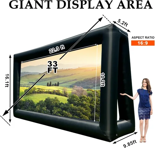 Miniatura 6 de Pantalla de proyector inflable para exteriores de 33 pies, pantalla de cine inflable para exteriores con soplador de aire, fácil de instalar