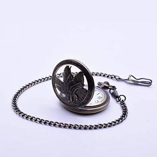 Miniatura 3 de Udaney Eagle - Reloj de bolsillo de regalo con cadena de cuarzo vintage Half Hunter American 2022 Fashion, bronce, Eagle