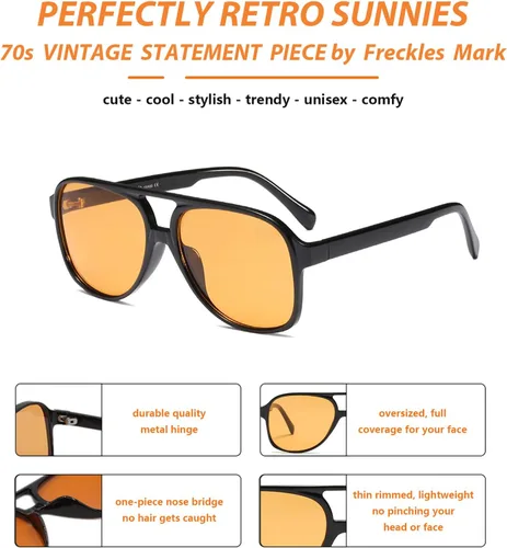 Miniatura 5 de Lentes de sol vintage retro de los años 70 para mujer y hombre, montura clásica, cuadrada y grande estilo aviador, lentes naranjas de moda UV400