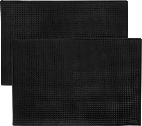 Alfombrillas negras de 18 x 12 pulgadas, paquete de 2 – Tapete de servicio de mezcla de cócteles de barman profesional antideslizante – Accesorios