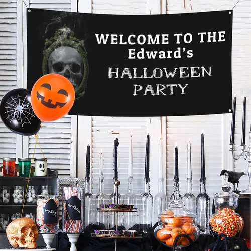 Miniatura 17 de Cartel personalizado de Feliz Halloween para fiesta, añade tu texto en la pancarta, decoraciones de Halloween personalizadas para interiores