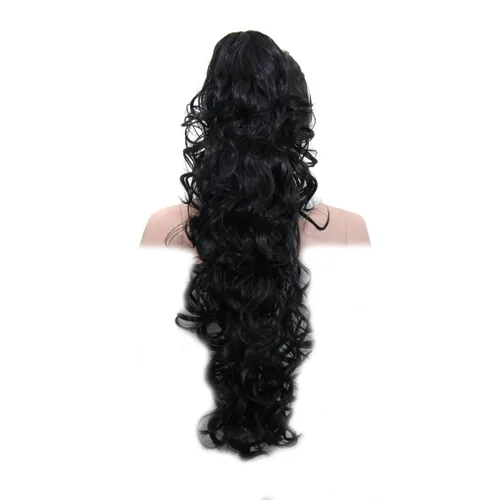 Miniatura 4 de KUKI - Extensión de cabello sintético largo y rizado de 31 pulgadas, con pinza y mandíbula, 1B