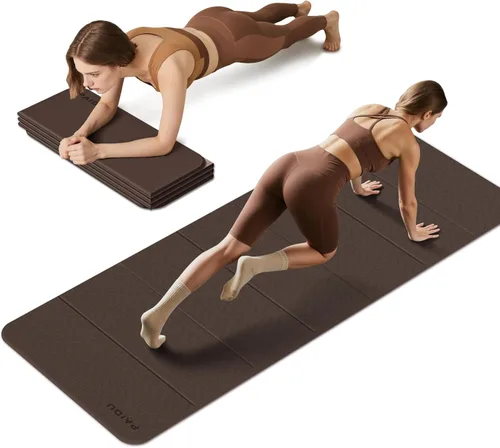Miniatura 12 de PAIDU Esterilla de yoga plegable para fitness, extra gruesa de 2/5 pulgadas (0.394 in) TPE antideslizante certificado SGS 75 x 26 pulgadas extra