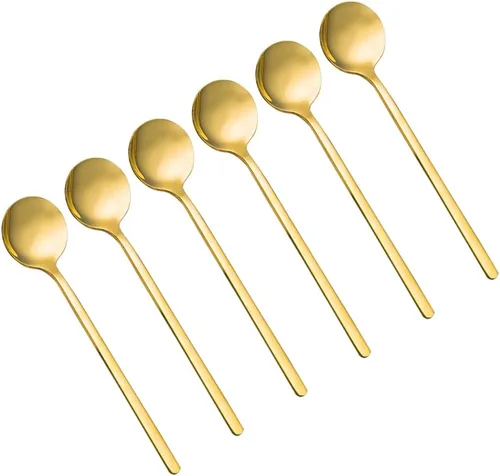 Paquete de 6 cucharas de café expreso de acero inoxidable chapadas en oro, mini cucharaditas para café, azúcar, postre, pastel, helado, sopa Dorado