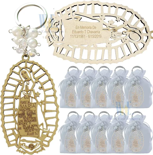 12 llaveros grabados personalizados con texto en inglés «Our Lady of Guadalupe», recuerdos de la primera comunión, bautizo, evento religioso,