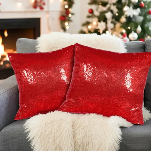 Miniatura 6 de Poise3EHome Fundas de almohada de lentejuelas de 18 x 18 pulgadas, fundas de almohada decorativas rojas para sofá, cama, sala de estar, Navidad Rojo