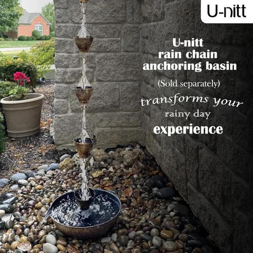 Miniatura 8 de U-nitt Cadena de lluvia colección de agua para canalones, atrapador de agua de lluvia y desviador, cadenas de 8.5 pies para jardín exterior, copas