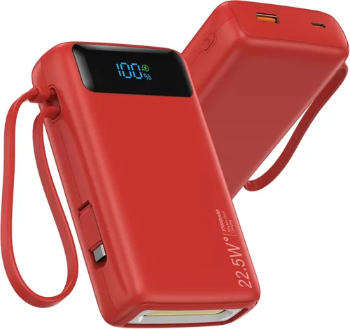Miniatura 9 de Cargador portátil, 27000 mAh 22.5 W, cargador de batería de carga rápida con cable integrado, batería USB C con pantalla LED / luz flash, cargador