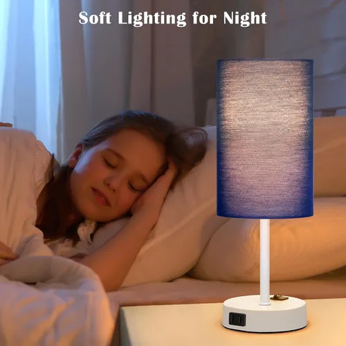 Miniatura 5 de ZJOJO Juego de 2 lámparas de mesa para dormitorio, lámparas pequeñas de noche con interruptor basculante regulable de 3 vías y toma de corriente