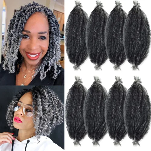 Miniatura 31 de Cabello afro Twist morado degradado de 16 pulgadas, cabello Marley pre-separado para rastas suaves, cabello trenzado Marley Twist Ombre Kinky Spring