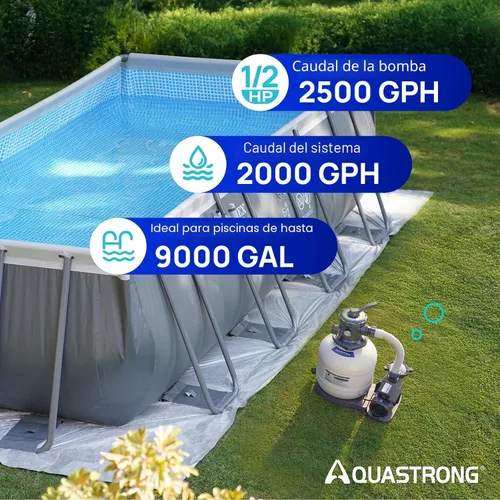 Miniatura 3 de AQUASTRONG Bomba de filtro de arena para piscina sobre el suelo, bomba de piscina de 1/2 HP sobre el suelo 2500 GPH para piscinas de hasta 9000