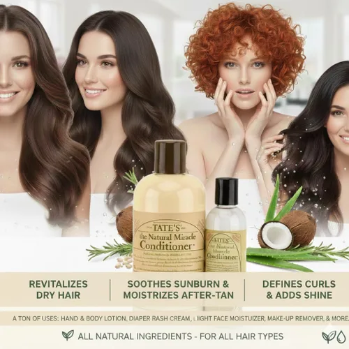Miniatura 2 de Tate's Acondicionador Natural Miracle – 18 onzas líquidas con mini acondicionador natural sin perfume para cabello seco, dañado y teñido, reparación