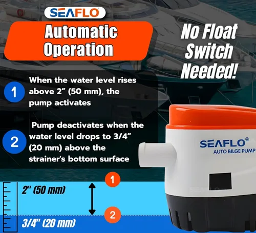 Miniatura 5 de SEAFLO Serie 06 - Bomba de achique sumergible automática de 1100 GPH, 12 V, salida de 2,8 cm, ¡garantía de 4 años! Con interruptor de flotador
