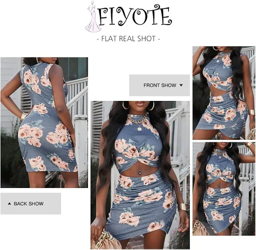 Miniatura 4 de FIYOTE - Vestido de noche sin mangas para mujer con abertura y nudo de corte entallado y ajustado