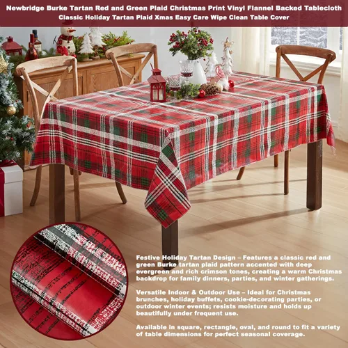 Miniatura 2 de Newbridge Burke - Mantel de vinilo con estampado navideño de cuadros rojos y verdes, clásico de Navidad, fácil cuidado, cuadrado de 52 x 52