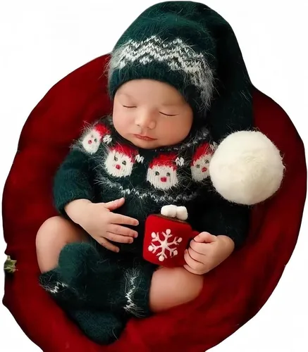 Miniatura 15 de Ropa de Navidad para recién nacido, accesorios para sesión de fotos, ropa de ganchillo, pantalones de sombrero rojo de Papá Noel, accesorios