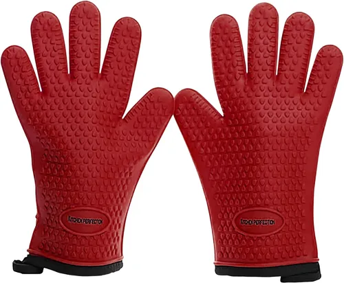 Miniatura 18 de KITCHEN PERFECTION Guantes de silicona para horno ahumador -Guantes de barbacoa extremadamente resistentes al calor-maneja la comida caliente