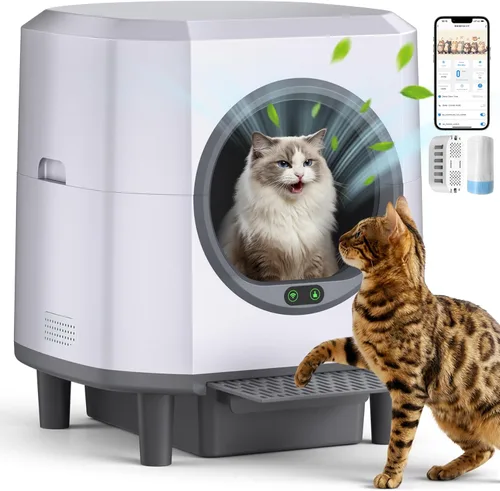 Caja de arena autolimpiante para varios gatos, caja de arena automática para gatos de 90 litros, controlada por aplicación, protección de seguridad