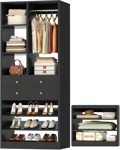 Besiost Sistema de Armario Pequeño, Sistema Organizador de Armario de Madera de 28"/2.3 Pies con Cajones y Estantes, Sistemas de Armario Walk-in