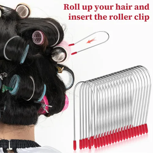 Miniatura 7 de Juego de 20 pinzas de rodillo para el cabello, kit de pasadores de sujeción de repuesto para cabello largo, rodillos portátiles de viaje de 1.25 20