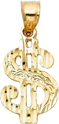 The World Jewelry Center Colgante de oro amarillo real de 14 k con signo de dólar, Oro de 14 quilates, No es una piedra preciosa