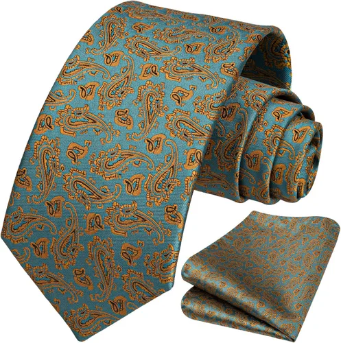 Miniatura 135 de HISDERN Corbatas para hombre, corbata de cachemira y bolsillo cuadrado tejido clásico floral para hombre, corbata de fiesta de boda