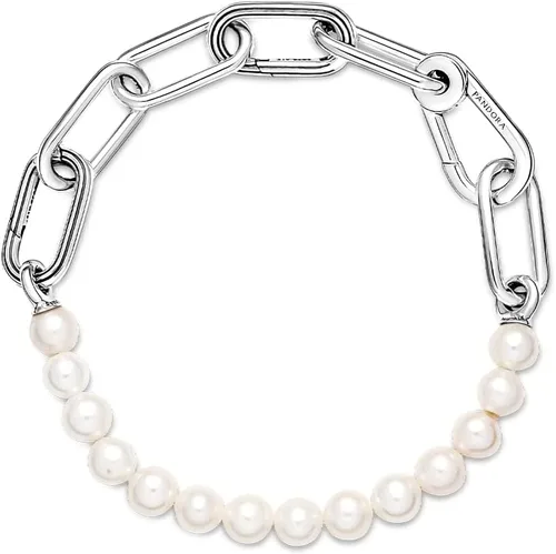 Miniatura 3 de Pandora ME - Pulsera de perlas cultivadas de agua dulce tratada Pulsera de perlas para mujer Cuenta con 2 conectores Regalo para ella Plata