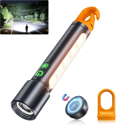 Miniatura 11 de ADDplus Linterna magnética recargable, 2000 lúmenes, 5000 mAh, linternas de alto lúmenes con 18 modos, impermeable, ajustable, potente luz de flash